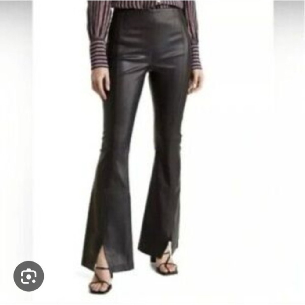 We The Free Vegan Leather Edgy Chic Flare Pants Black High Rise Slit Hem‎ Sz 26